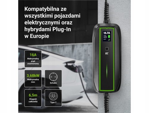 Green Cell EV16 Ładowarka mobilna 3.6kW 6.5 metra schuko do hybryd i EV