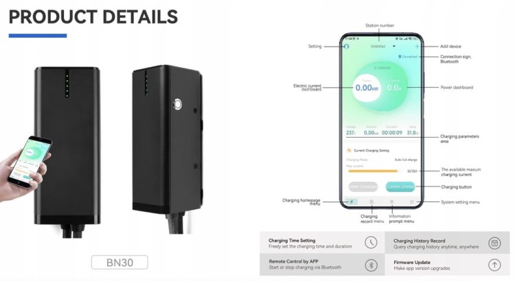 Ładowarka EV BESEN Wallbox 11kW + wtyk 16A + Aplikacja WiFi +Uchwyt EVSE