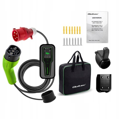 Ładowarka EV Qoltec mobilna 7.4kW + wtyk 32A + torba + LCD +Uchwyt / 5m