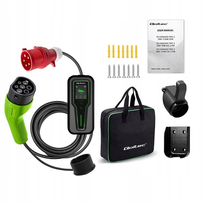 Ładowarka EV Qoltec mobilna 7.4kW + wtyk 32A + torba + LCD +Uchwyt / 5m