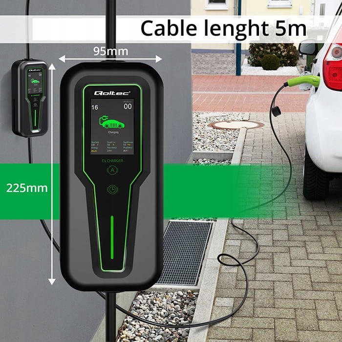 Ładowarka EV Qoltec mobilna 7.4kW + wtyk 32A + torba + LCD +Uchwyt / 5m