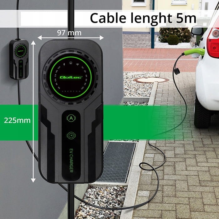 Ładowarka EV Qoltec mobilna 3.7kW + Schuko + torba + regulacja / kabel 5m