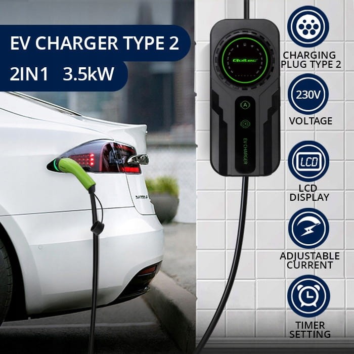 Ładowarka EV Qoltec mobilna 3.7kW + Schuko + torba + regulacja / kabel 5m