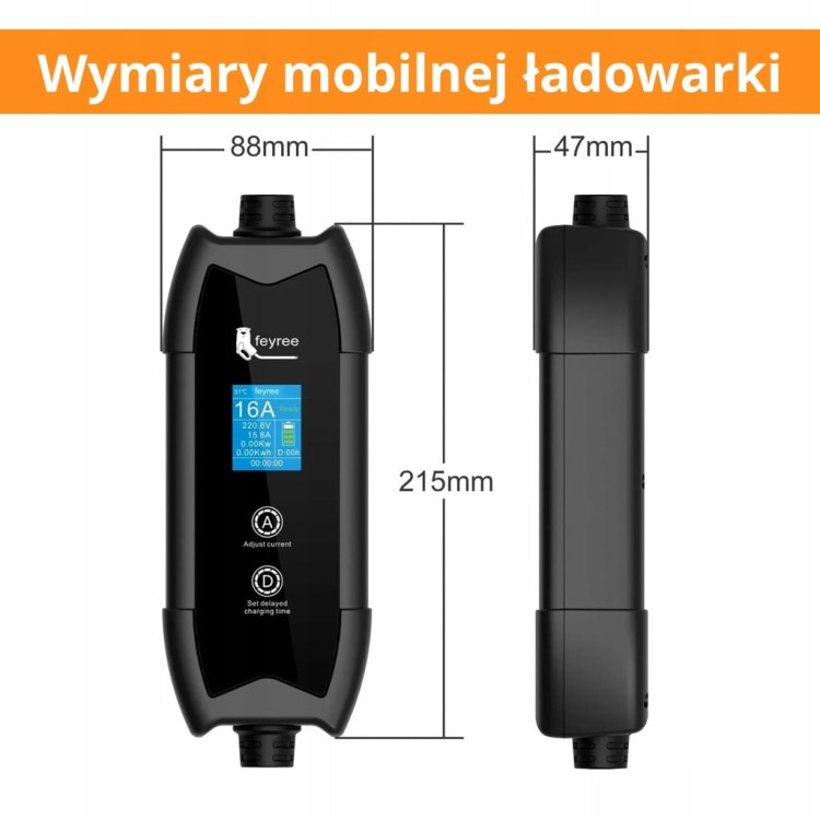 Ładowarka EV Feyree mobilna 3,5 kW / kabel 5M / Plug&Play / +Torba / 8-16A