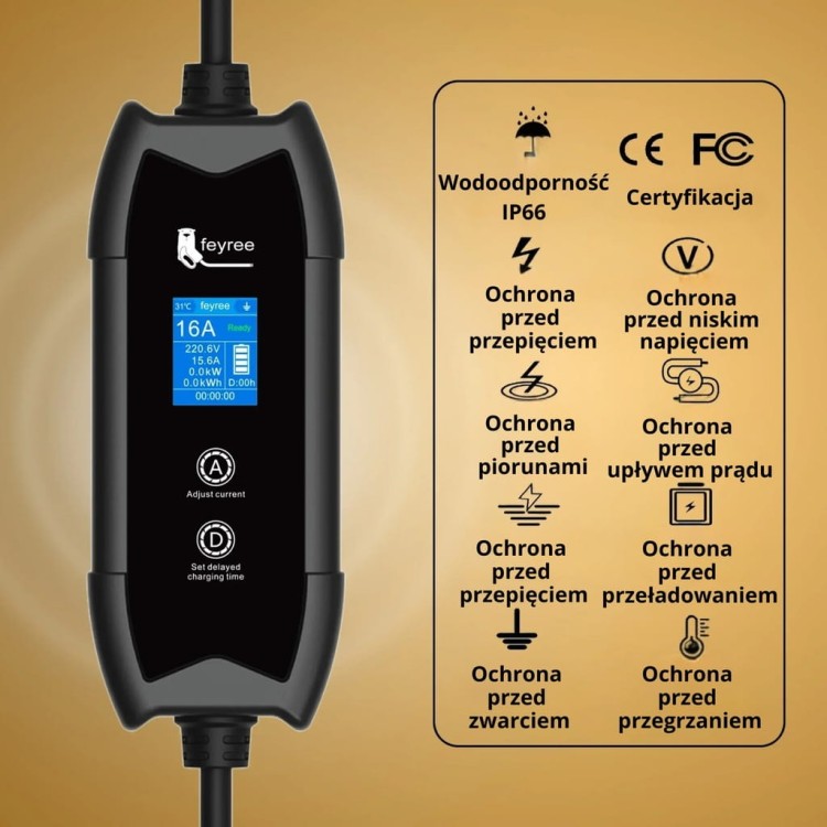 Ładowarka EV Feyree mobilna 3,5 kW / kabel 5M / Plug&Play / +Torba / 8-16A
