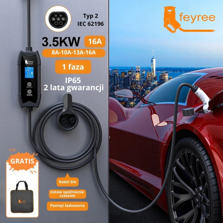 Ładowarka EV Feyree mobilna 3,5 kW / kabel 5M / Plug&Play / +Torba / 8-16A