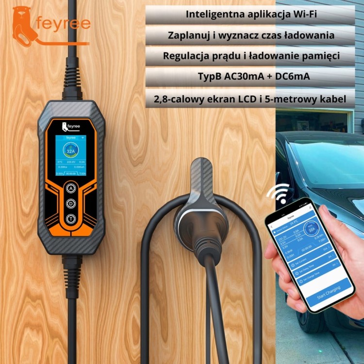 Ładowarka EV Feyree mobilna 7kW /kabel 5M/ RCD-B / Plug&Play / APP / 8-32A