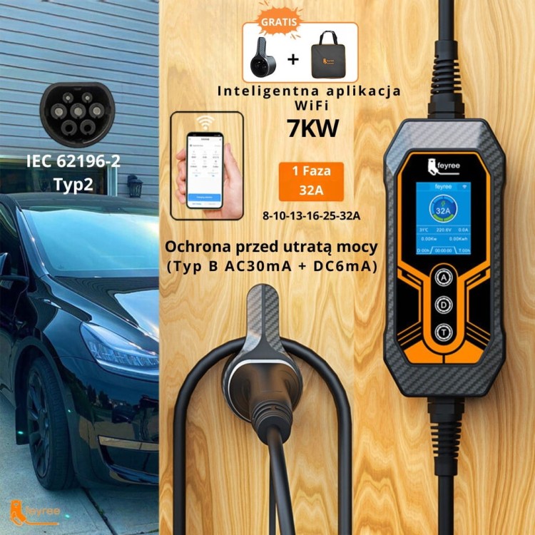 Ładowarka EV Feyree mobilna 7kW /kabel 5M/ RCD-B / Plug&Play / APP / 8-32A