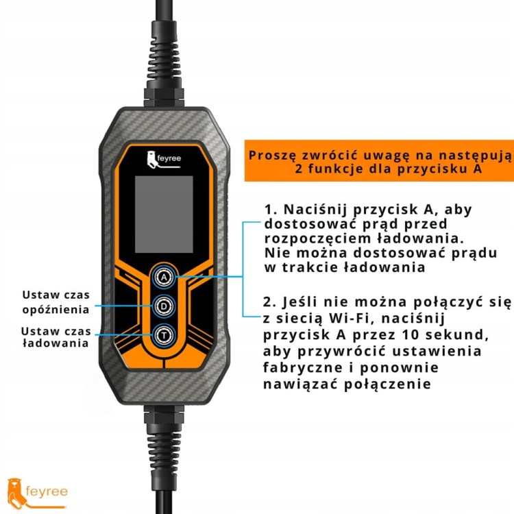 Ładowarka EV Feyree mobilna 7kW /kabel 5M/ RCD-B / Plug&Play / APP / 8-32A