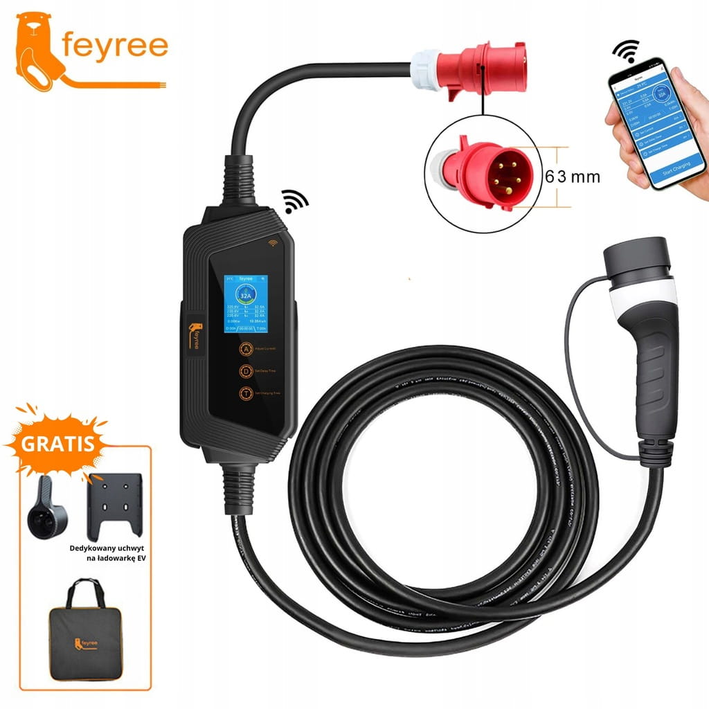 Ładowarka EV Feyree mobilna 22kW /kabel 5M/ RCD-B / Plug&Play / APP / 8-32A